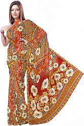 Multi-Color Crepe Sari with Floral Print