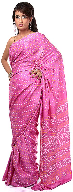 Pink Bandhani Tie-Dye Sari with from Gujarat