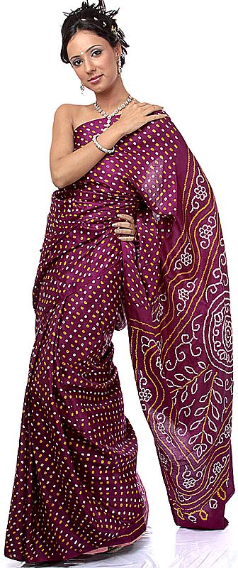 Purple Bandhani Tie-Dye Sari from Gujarat