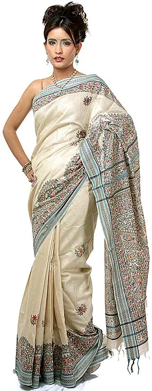 Hand-Painted Folk Madhubani Sari from Bihar