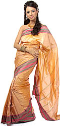 Apricot Kanjivaram Sari with Woven Checks