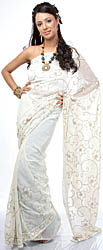 Ivory Sari with Sequins Embroidered As Flowers