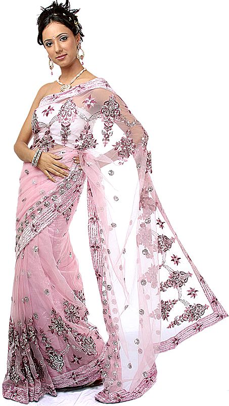 Pink Shimmer Sari with Embroidered Sequins All-Over