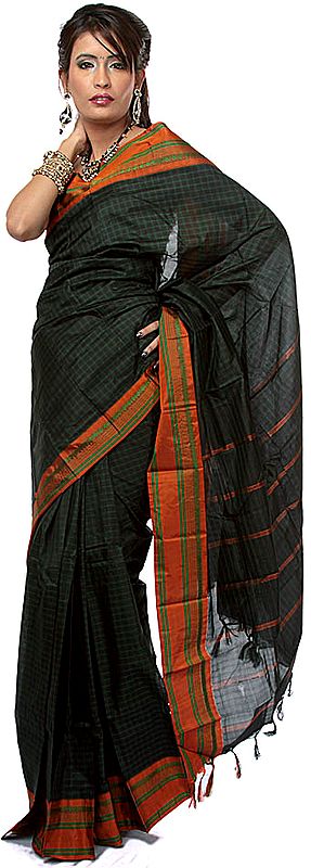Black Kanjivaram Sari with Woven Checks
