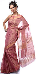 Pink Tissue Chanderi Sari with Golden Thread Weave
