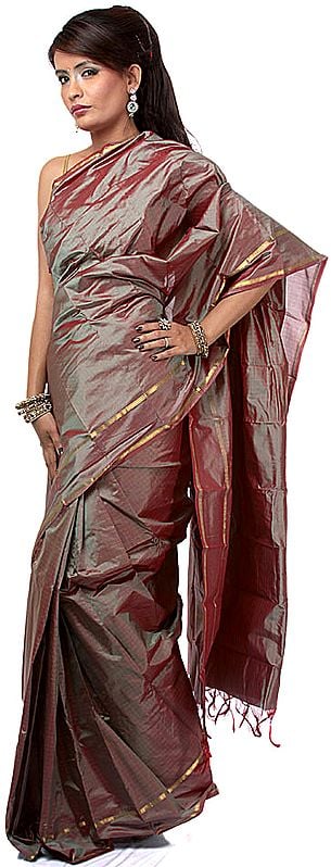 Dichroic Dupion Silk Sari with Pin Stripes
