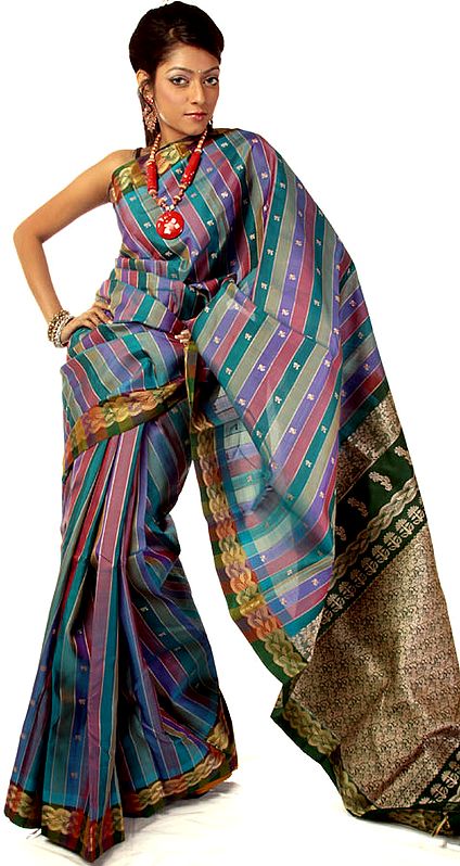 Multi-Color Kanjivaram Sari with All-Over Weave