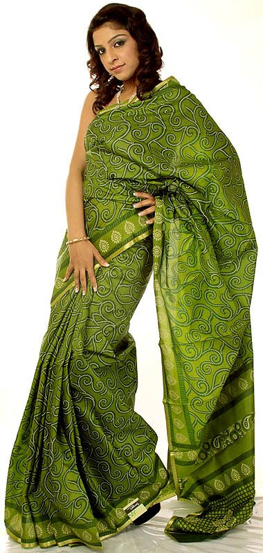 Green Printed Suryani Sari from Mysore