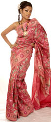 Carmine Jamdani Sari from Banaras with Woven Paisleys All-Over