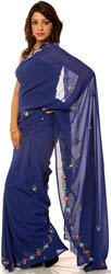 Royal Blue Sari with Parsi Embroidered Border