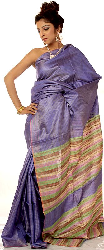 Hand-woven Amethyst Kosa Silk Sari from Jharkhand