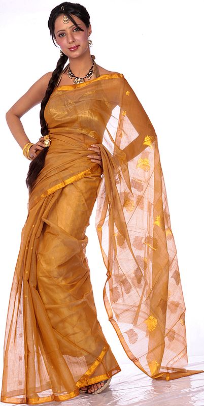 Mustard Chanderi Sari with All-Over Woven Bootis