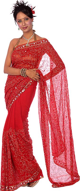 Red Bridal Sari with All-Over Embroidered Sequins