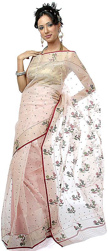 Powder-Pink Chanderi Sari with Woven Flowers