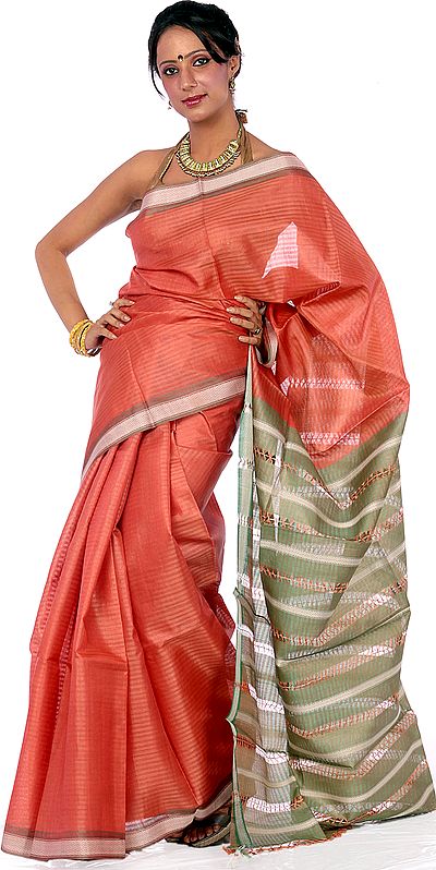 Rose Kosa Silk Sari Hand-woven in Jharkhand