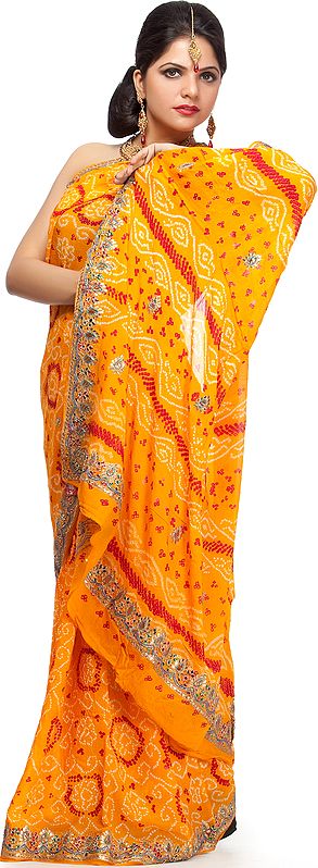 Amber Bandhani Sari with Antique Embroidery