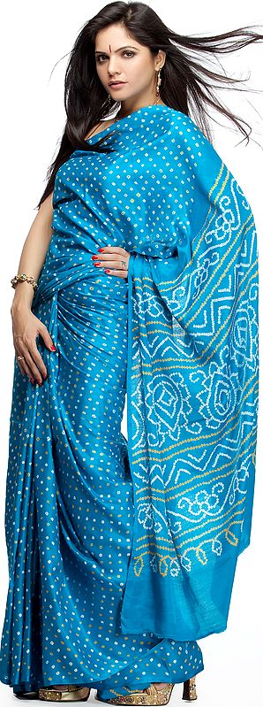 Turquoise Bandhani Tie-Dye Sari from Gujarat