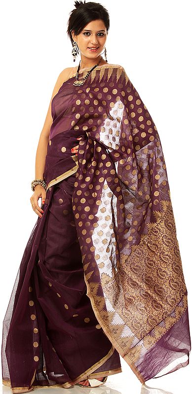 Black Banarasi Sari with Golden Circles Woven All-Over