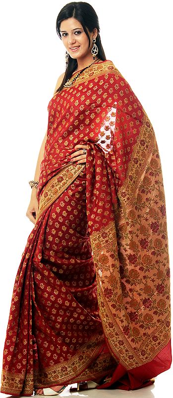 Red Floral Hand-woven Banarasi with Paisleys All-Over