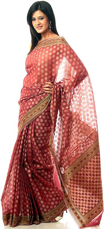 Chestnut Hand-woven Banarasi with Bootis All-Over