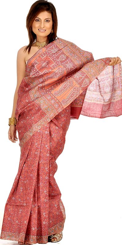 Cerise Sari from Kolkata with Floral Print