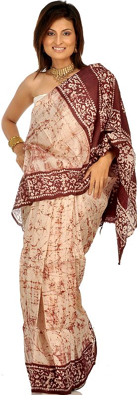 Ivory and Coffee Batik Sari from Kolkata