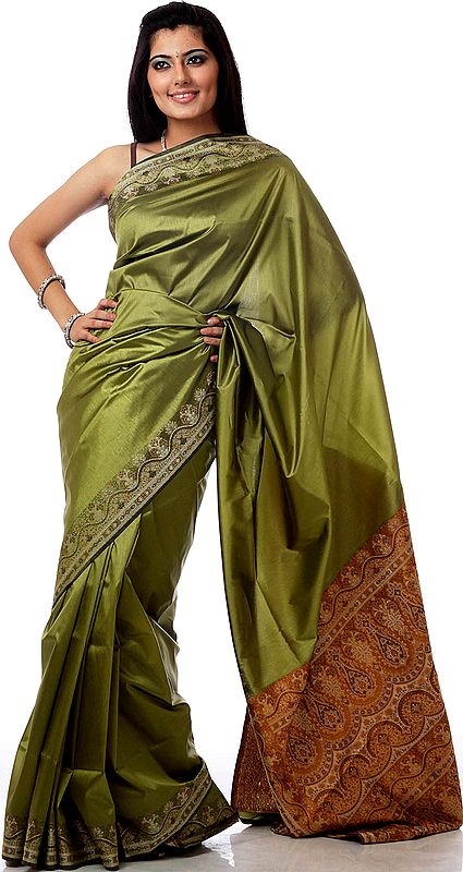 Henna-Green Banarasi Sari with Jacquard Weave on Anchal