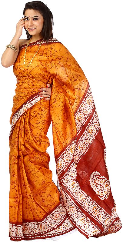 Amber Batik Sari from Kolkata