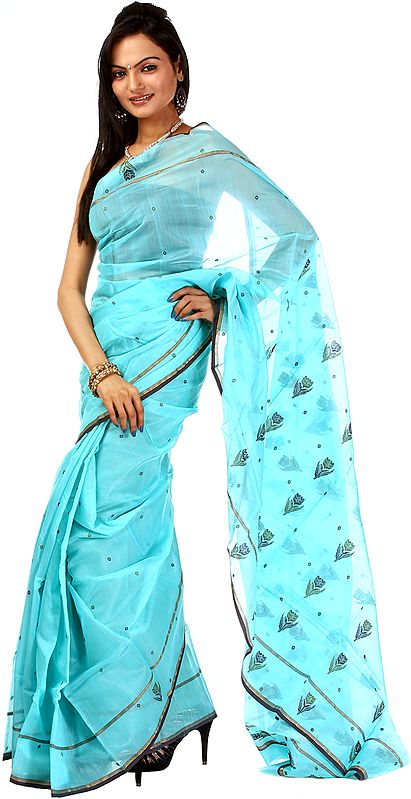 Blue-Radiance Chanderi Sari with Woven Bootis