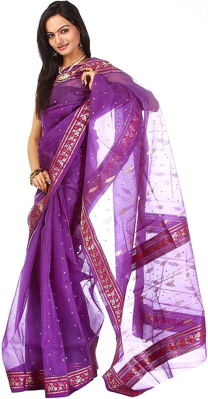 Imperial-Palace Purple Chanderi Sari with Brocade Weave on Border