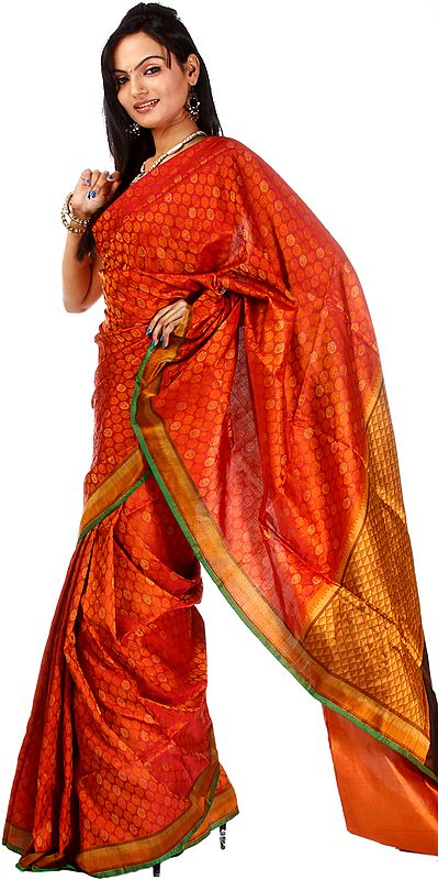 Burgundy Handloom Sari from Banaras with Oval Bootis