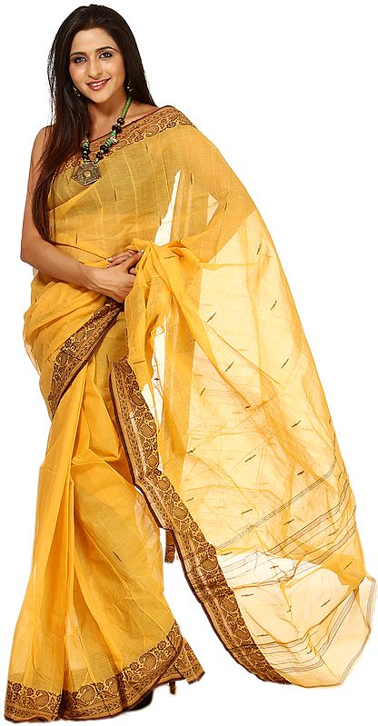 Spectra-Yellow Tangail Sari with  Paiselys Woven on Border