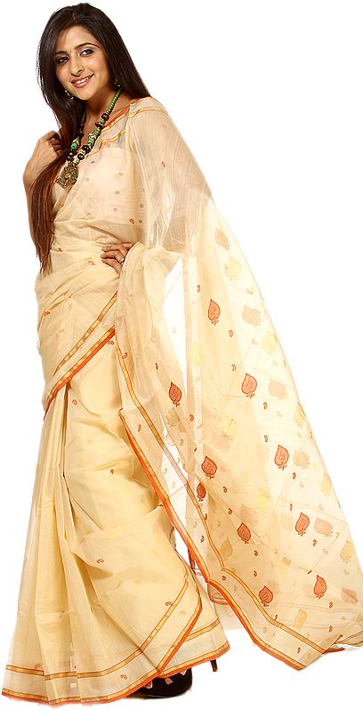 Cream Chanderi Sari with Woven Paiselys and Leaves