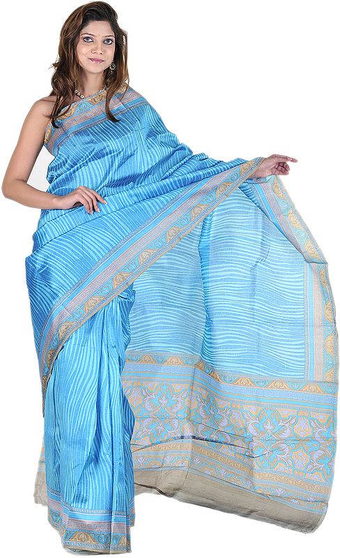 Horizon-Blue Printed Suryani Sari from Mysore