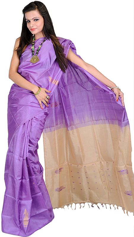 Purple-Opulence Sari from Chennai with All-Over Woven Bootis and Beige Aanchal