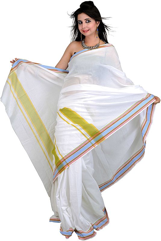 Plain Chic-White Handwoven Puja Sari