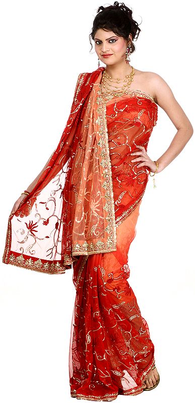 Rosette Bridal Sari with Thread Embroidered Sequins All-Over