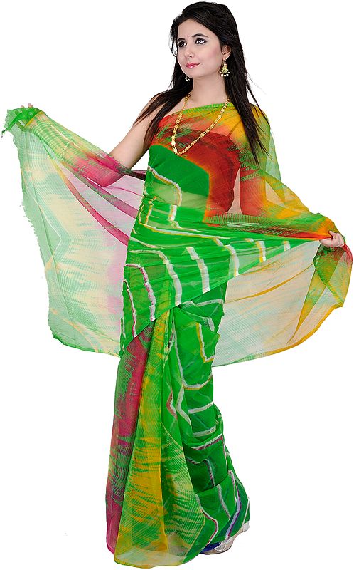 Classic-Green Printed Leheria Sari from Gujarat