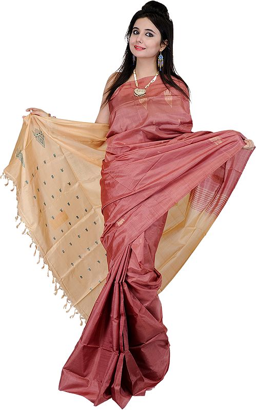 Frappe-Pink Sari from Tamil Nadu with Hand-woven bootis