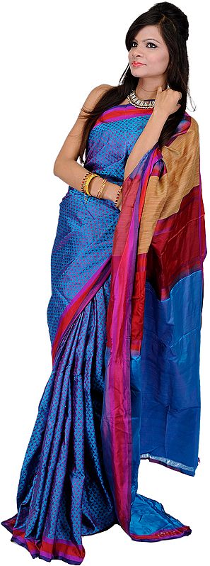 Meadow-Violet Hand-woven Banarasi Saree and Jute Weave on Aanchal