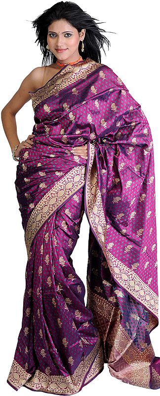 Phlox-Purple Jamdani Banarasi Sari with Hand Woven Bootis