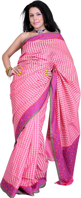 Kora Banarasi Sari with All-Over Modern Weave and Floral Anchal