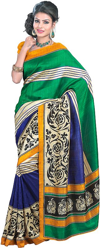 Tri-Color Sari with Arabesque Print