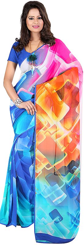 Multi Color Designer Sari with Modern Print