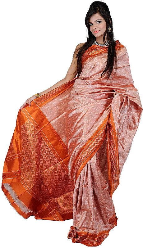 Mellow-Rose Patola Sari Hand-woven in Pochampally