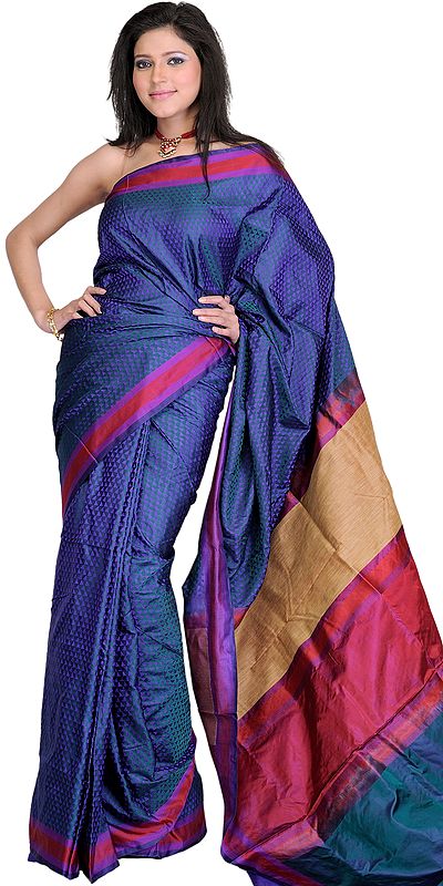 Cerulean Hand-woven Banarasi Sari with Jute Thread on Anchal