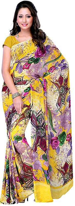 Multi-Color Floral Printed Sari from Surat