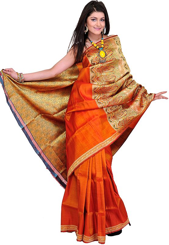 Plain Banarasi Valkalam Sari with Brocade Weave on Anchal