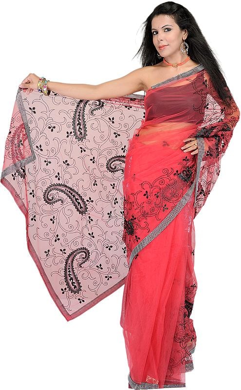 Shimmer Sari with Sequins and Crewel Embroidery All-Over