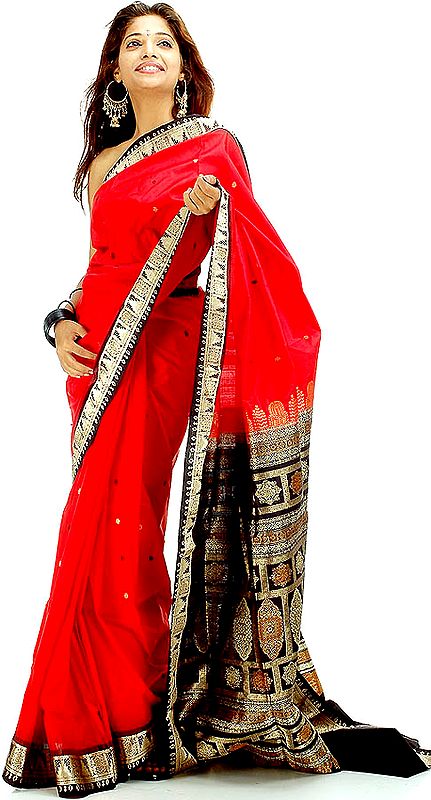 Scarlet and Black Bangalore Silk Sari